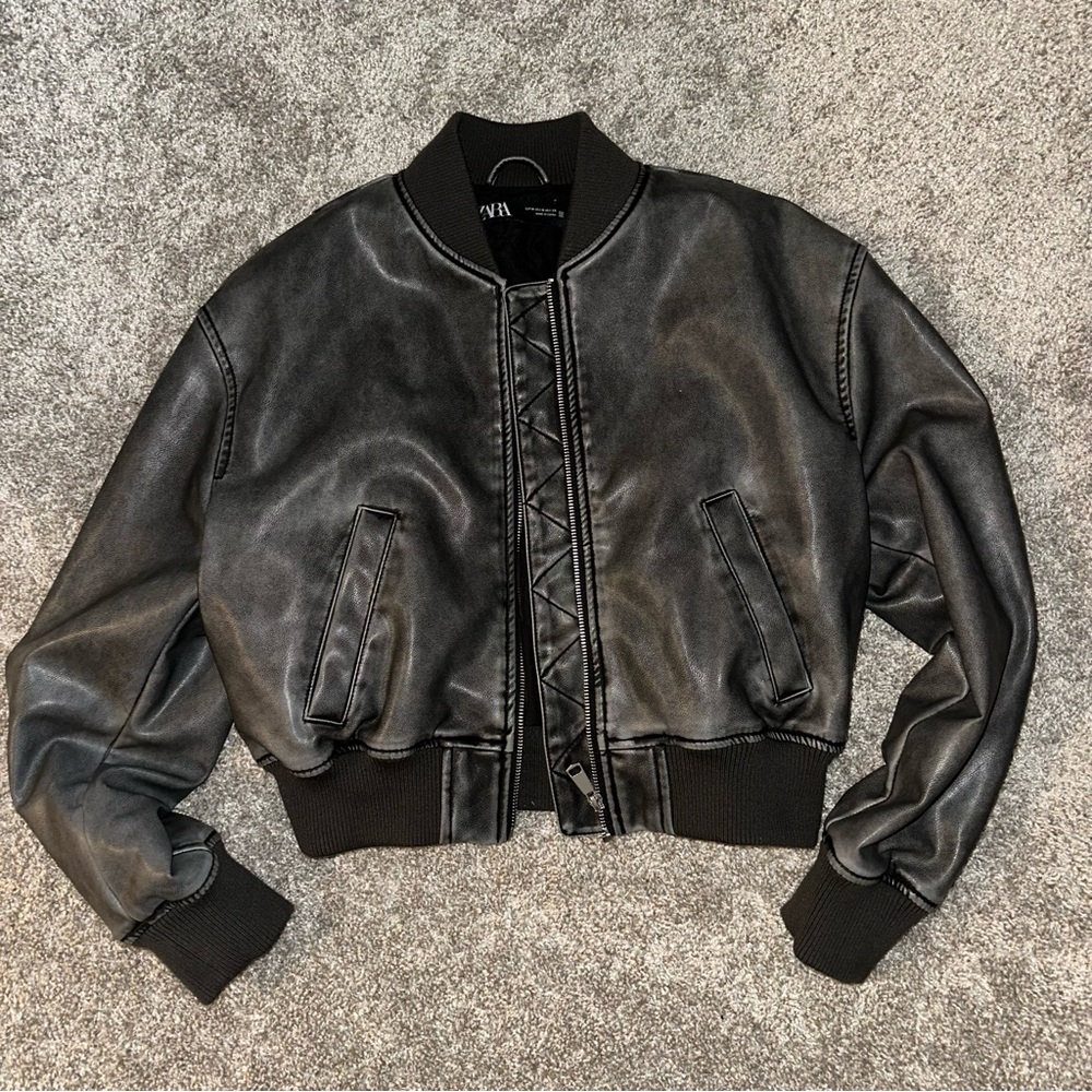 Zara Leather Bomber Jacket